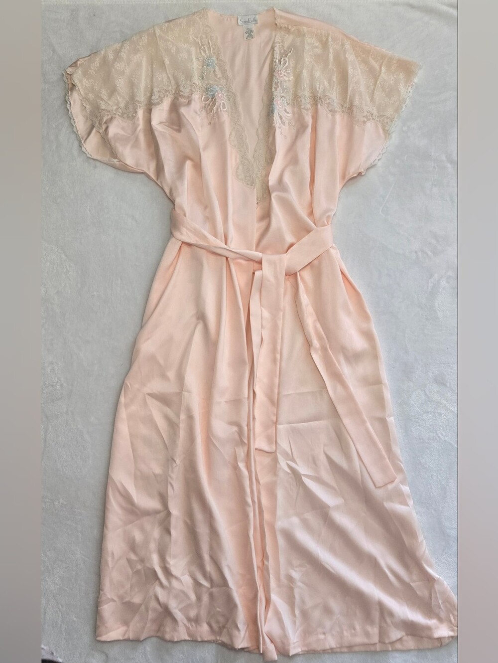 Sara Beth Vntg Pink & Lace V-Neck Maxi Robe Large Petite